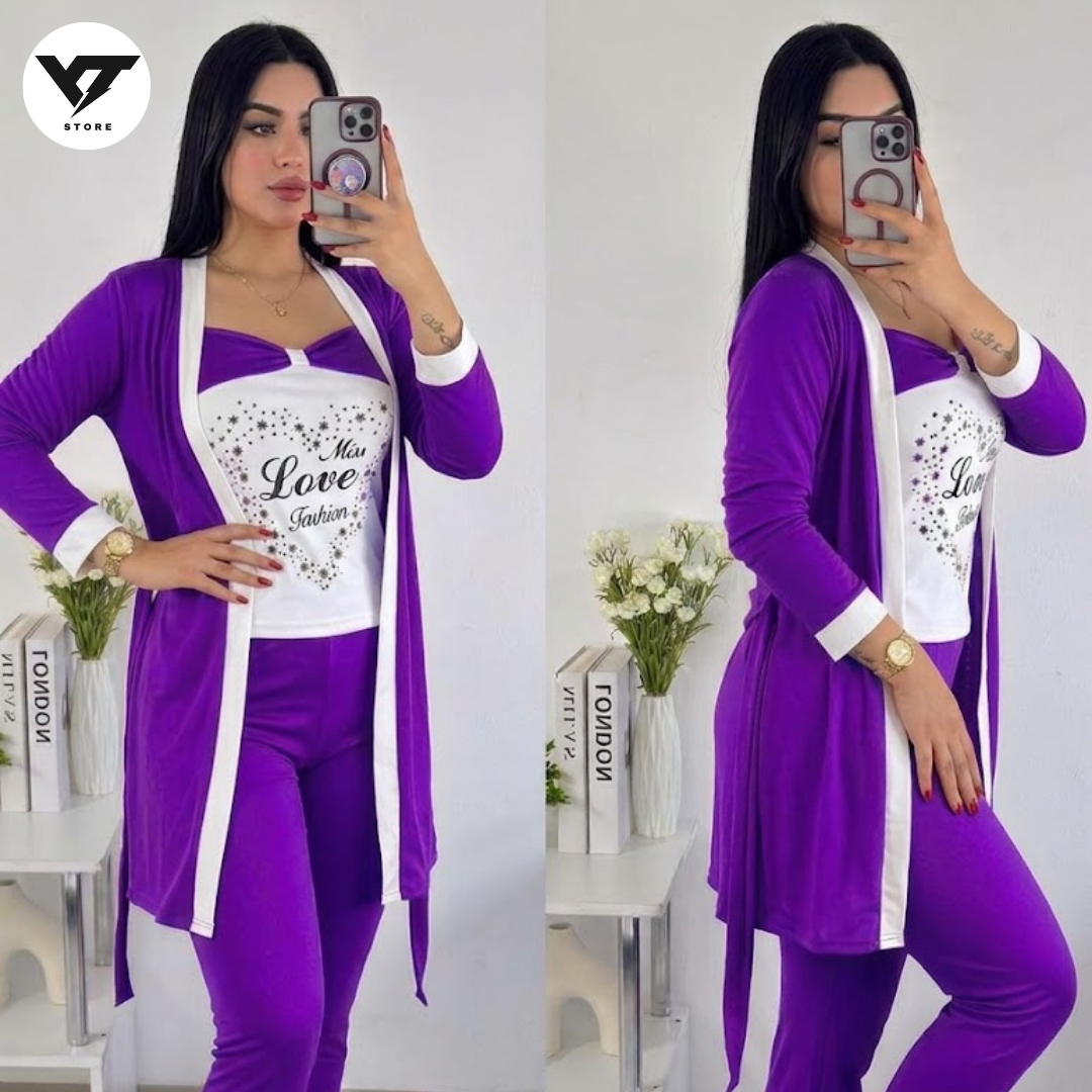 بيجامة 3 قطع 🤩بيستي + وسروال + كيمونو