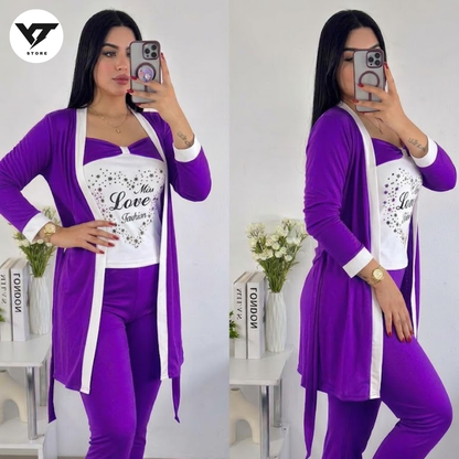 بيجامة 3 قطع 🤩بيستي + وسروال + كيمونو
