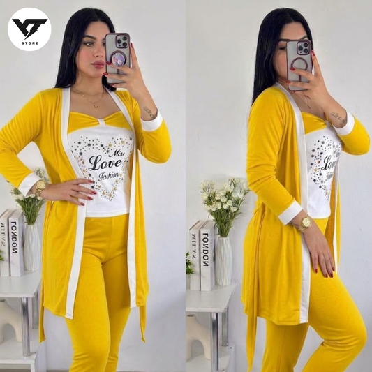 بيجامة 3 قطع 🤩بيستي + وسروال + كيمونو